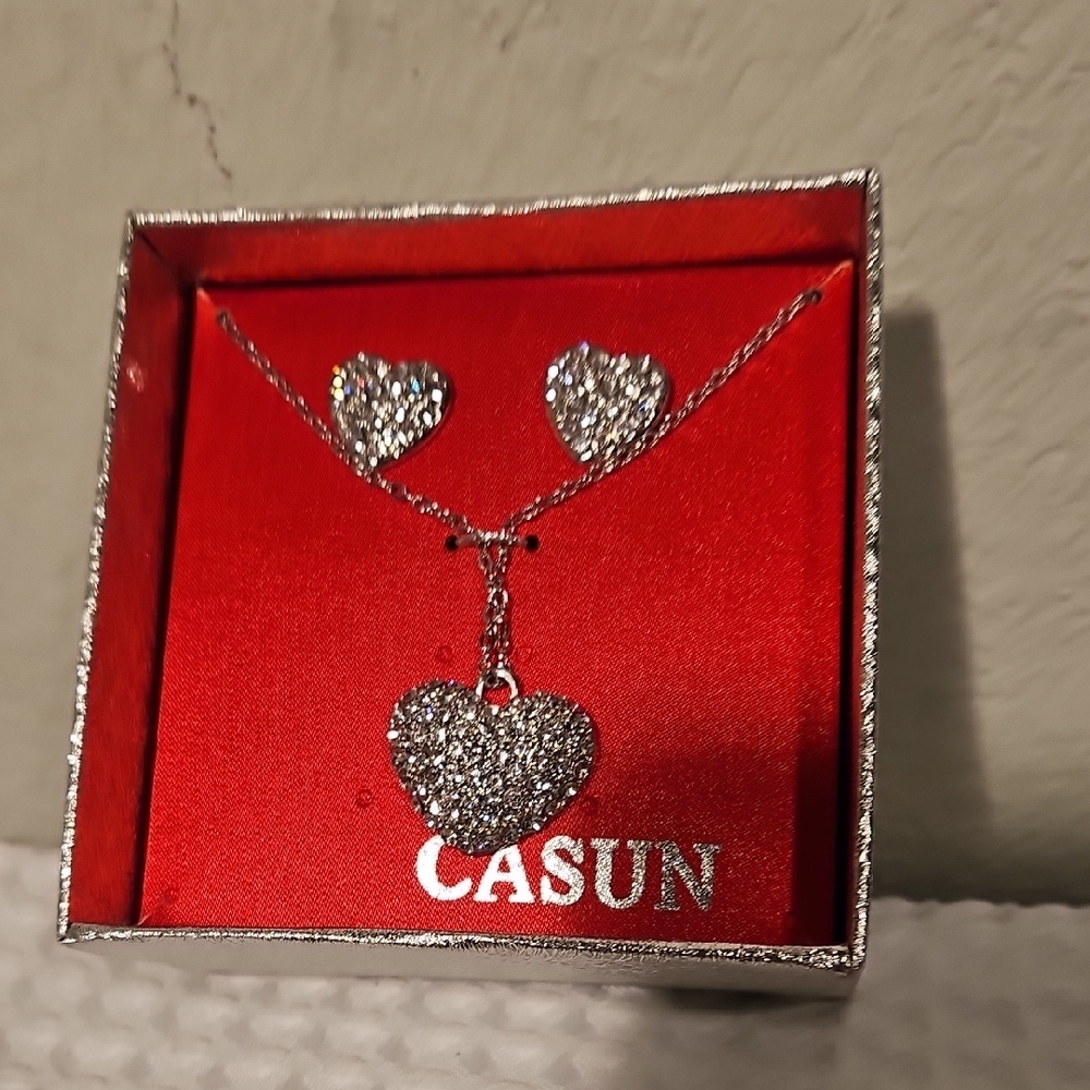Silver Rhinestone Heart Set